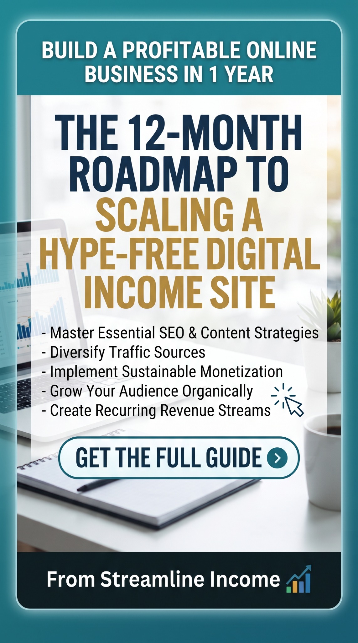 Streamline Income Pinterest roadmap: essential SEO, diverse traffic sources, sustainable monetisation, organic audience growth and recurring revenue