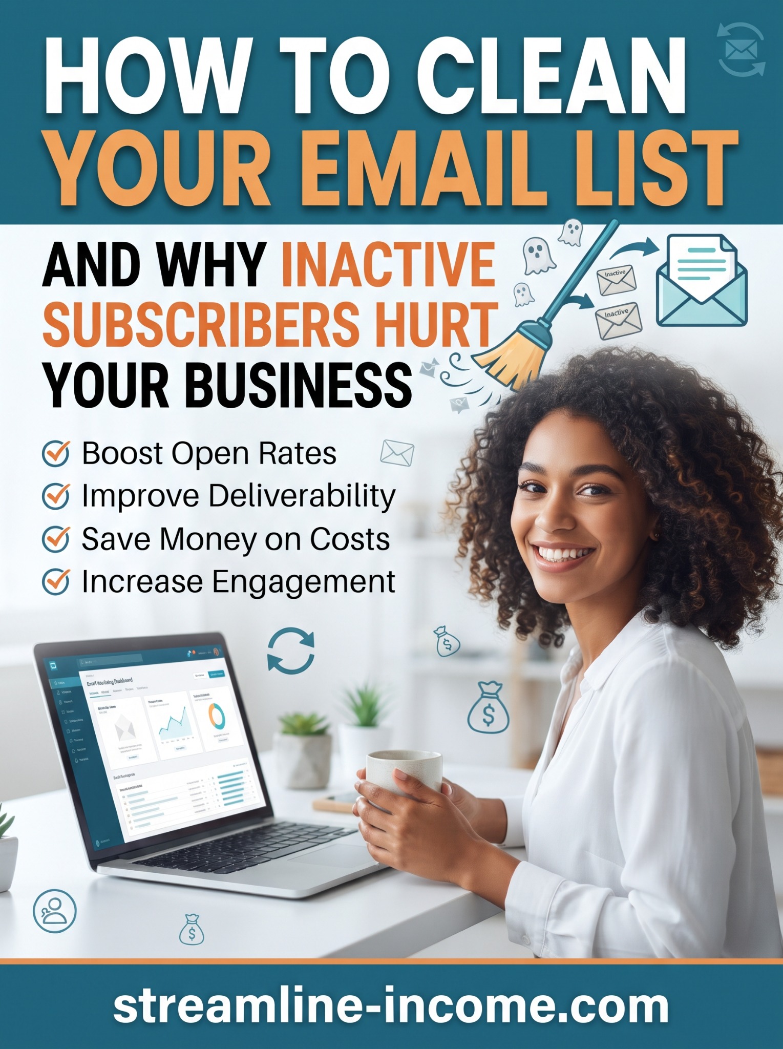 Streamline Income pin about cleaning an email list to support deliverability, manage costs and improve engagement
