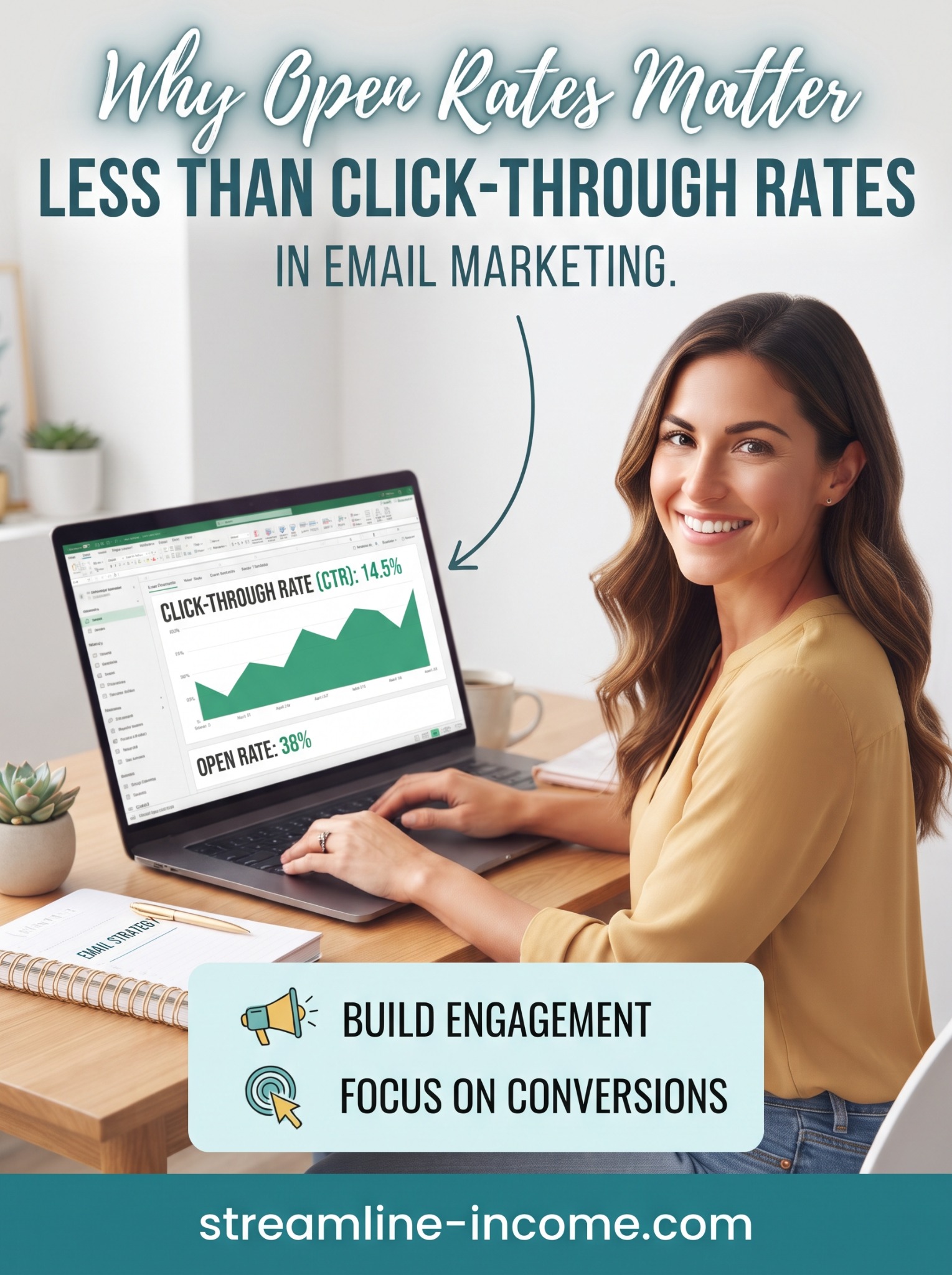 Streamline Income pin about prioritising email click-through rates, building engagement and focusing on conversions