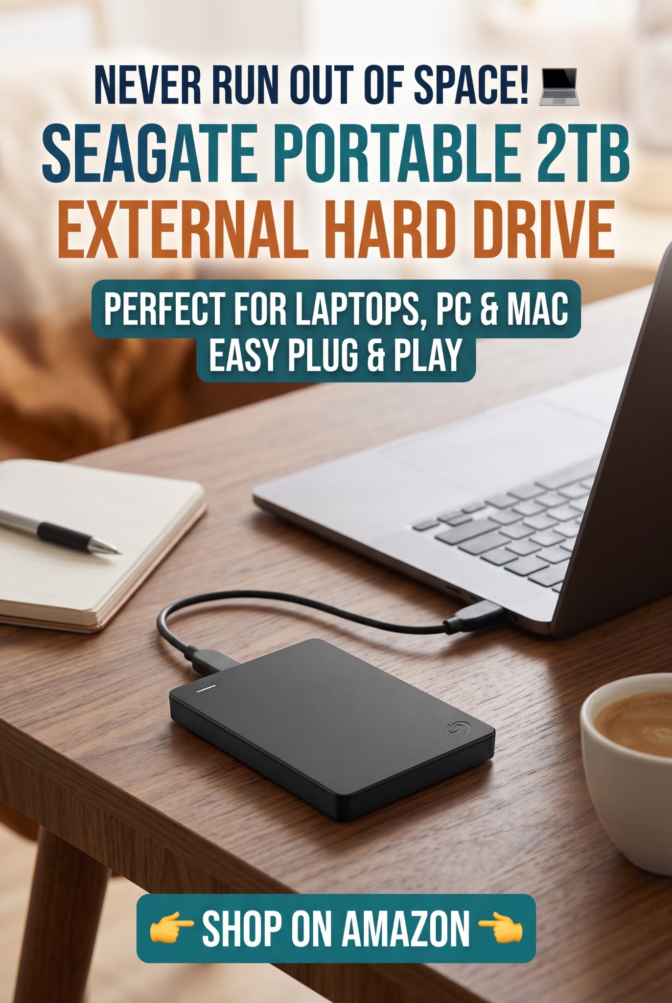 Seagate Portable 2TB external hard drive promotional image supplied by Streamline Income